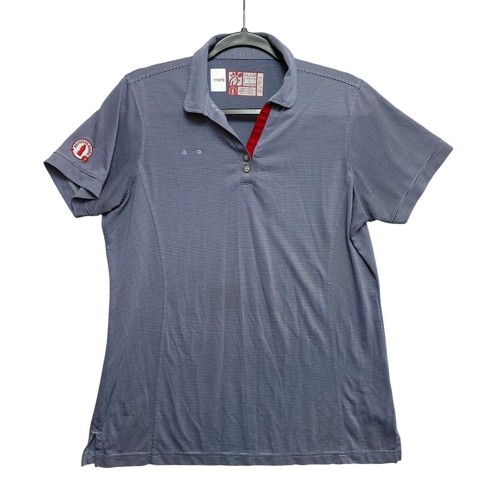 Chick-fil-A Polo Shirt Womens Large Blue Striped Recycled Fabric Uniform
